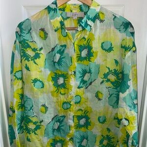 Floral Fairy Cotton Button Down Top Womens S Long Sleeve Whimsical Colorful